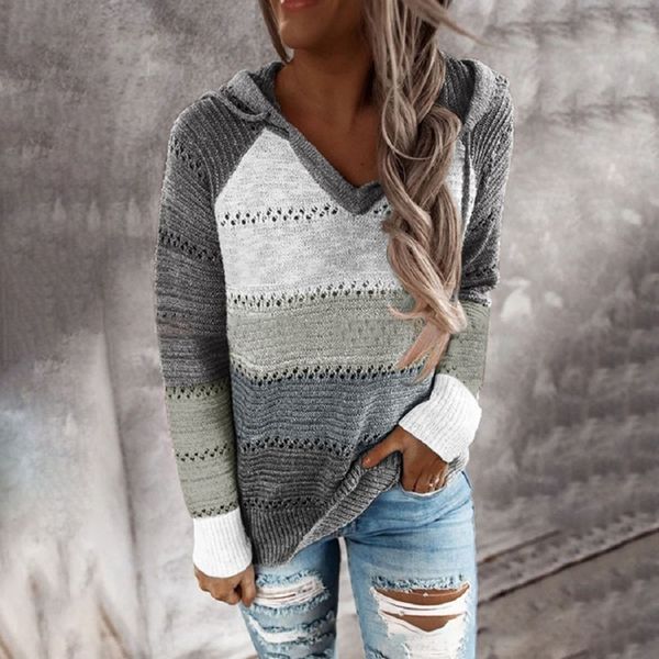 women sweater patchwork v-neck long sleeves hooded casual autumn clothing pullovers plus size pull women's sweaters, White;black
women sweater patchwork v-neck long sleeves hooded casual autumn clothing pullovers plus size pull women's sweaters, White;black