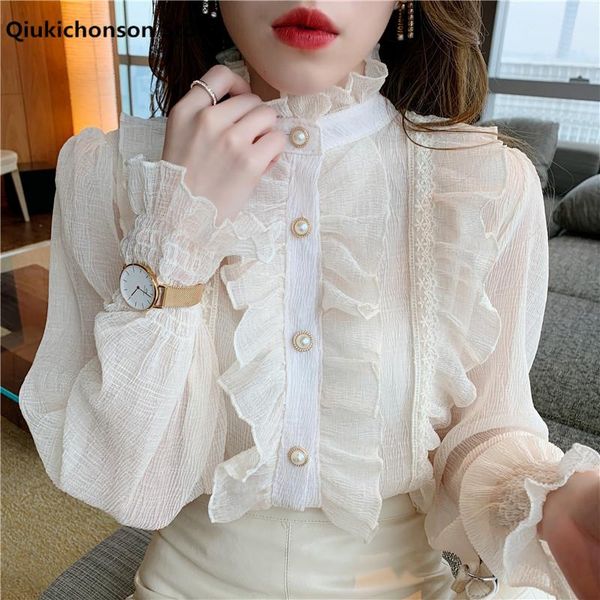 women's blouses & shirts cute ladies spring summer long sleeve chiffon blouse women korean fashion princess frilly ruffle button up sh, White
women's blouses & shirts cute ladies spring summer long sleeve chiffon blouse women korean fashion princess frilly ruffle button up sh, White