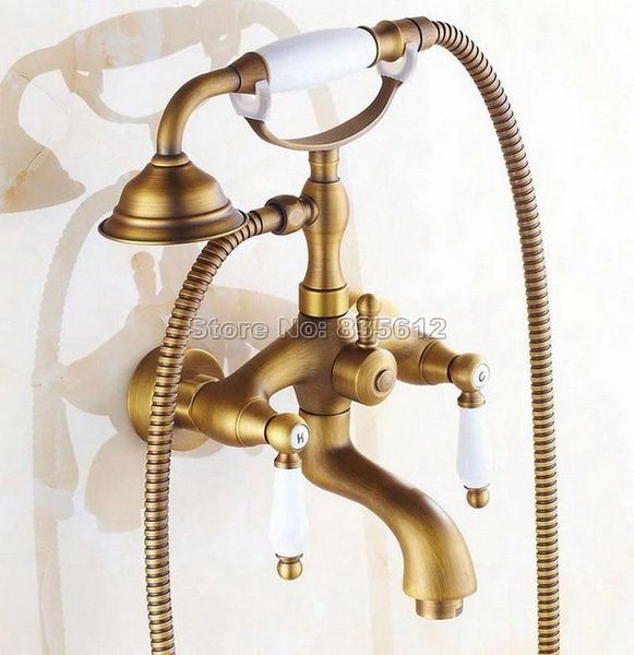 bathroom classic antique brass telephone style handheld shower head dual handles bath tub mixer tap wall mounted faucet wtf314 sets
bathroom classic antique brass telephone style handheld shower head dual handles bath tub mixer tap wall mounted faucet wtf314 sets