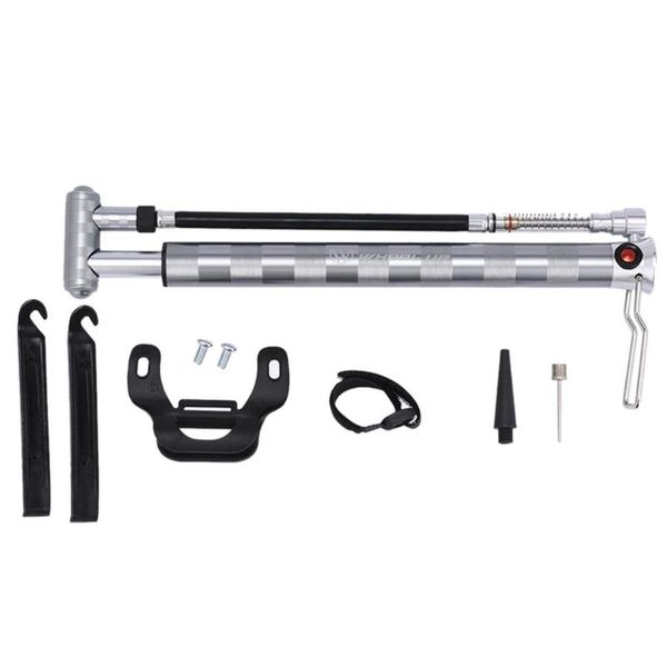 bike pumps 1 set mini portable pump built in 160psi barometer double mouth design polished brushed texture silver