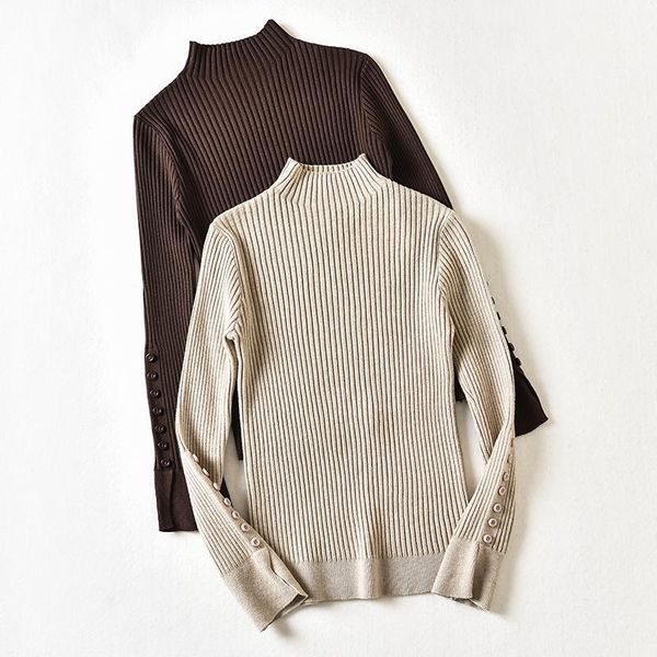 turtleneck base sweater women 2021 autumn winter button design simple fashion long sleeve solid knitted jumper women's sweaters, White;black
turtleneck base sweater women 2021 autumn winter button design simple fashion long sleeve solid knitted jumper women's sweaters, White;black