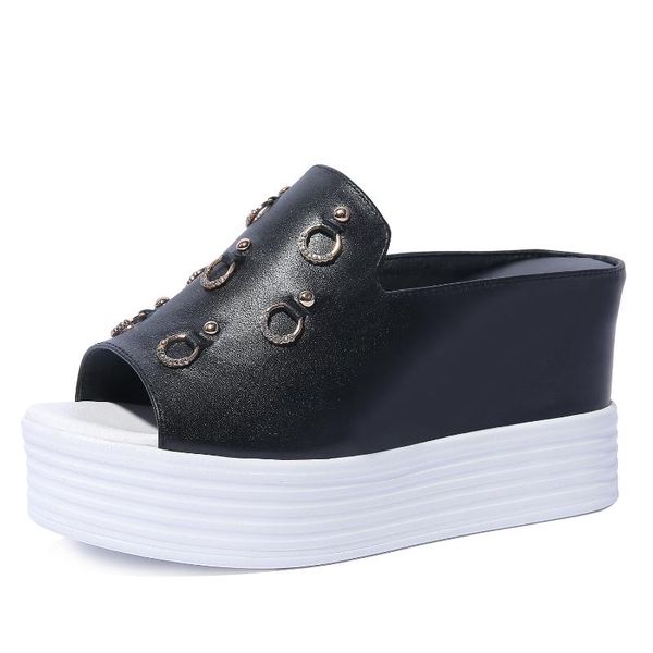 slippers spring and summer natural leather women's inner height sandals cowhide shoes size 34-40, Black
slippers spring and summer natural leather women's inner height sandals cowhide shoes size 34-40, Black