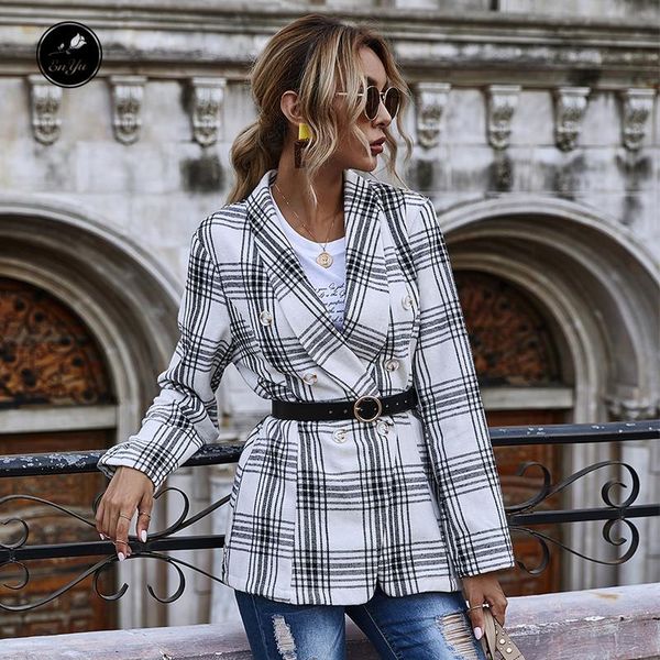enyu 2021 autumn women plaid suit jackets full sleeve turn-down collar coat lady england style double breasted women's, Black;brown
enyu 2021 autumn women plaid suit jackets full sleeve turn-down collar coat lady england style double breasted women's, Black;brown