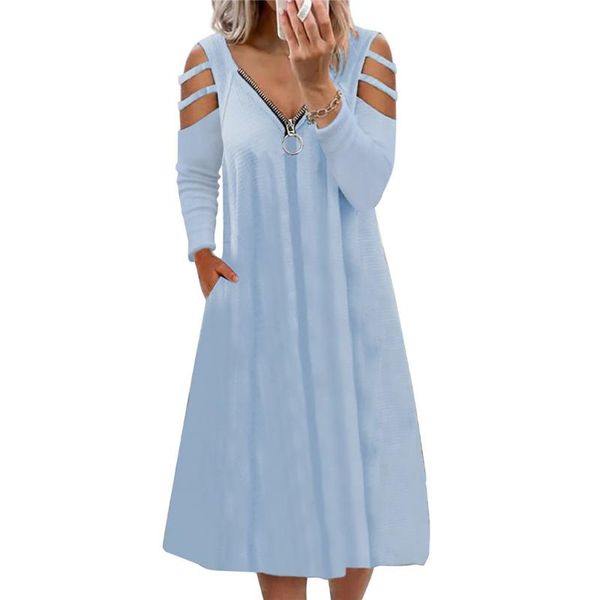 casual dresses women v-neck zipper pocket off shoulder knee-length dress autumn long sleeve solid color loose chic a-line vestidos, Black;gray
casual dresses women v-neck zipper pocket off shoulder knee-length dress autumn long sleeve solid color loose chic a-line vestidos, Black;gray