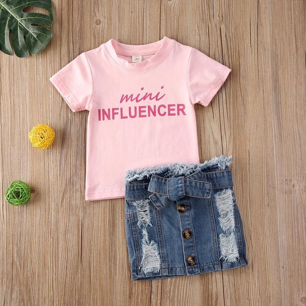 3 colors 1 6years toddler kids baby girls summer clothes letter printed t shirt denim hole skirts 2pcs clothing, White
3 colors 1 6years toddler kids baby girls summer clothes letter printed t shirt denim hole skirts 2pcs clothing, White