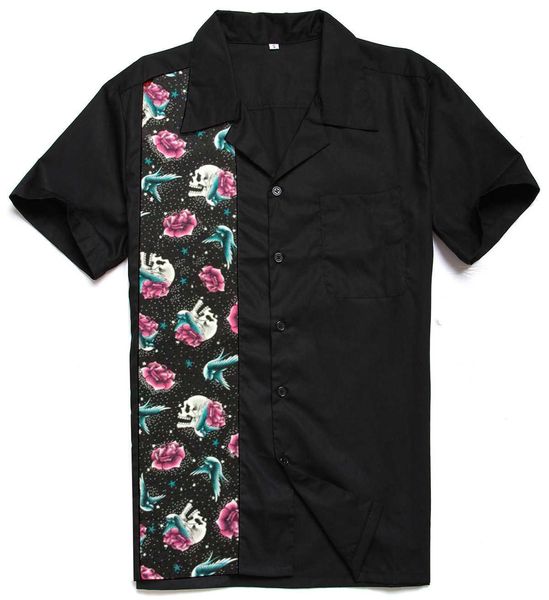 fashion shirt black skull men's stitched, White;black