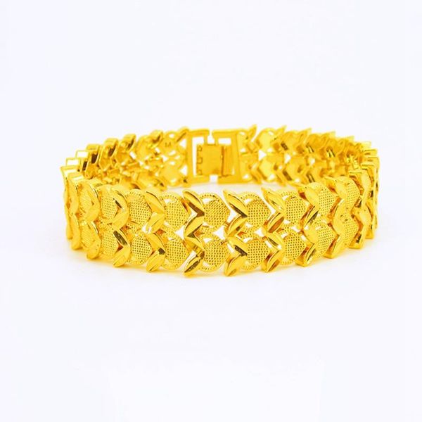 link, chain heart link bracelet women men yellow gold filled fashion jewelry gift, Black
