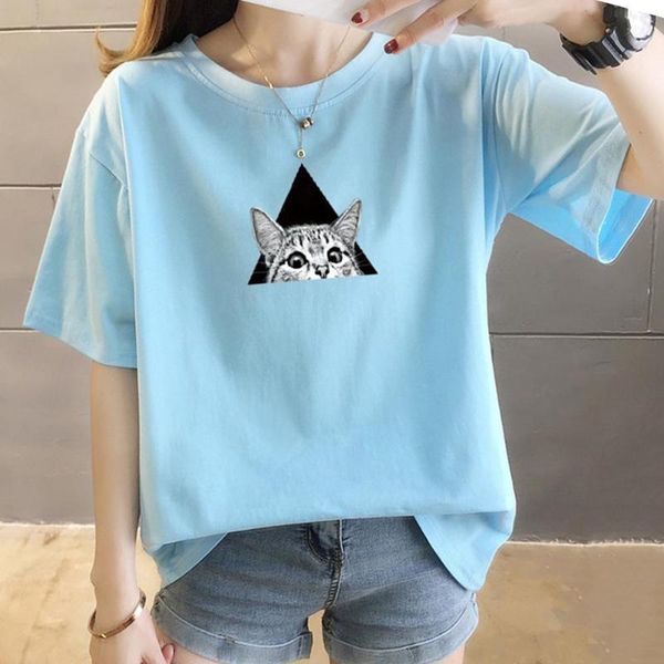 women's t-shirt harajuku women casual fashion short-sleeved cat print pattern blue round neck breathable comfortable, White
women's t-shirt harajuku women casual fashion short-sleeved cat print pattern blue round neck breathable comfortable, White