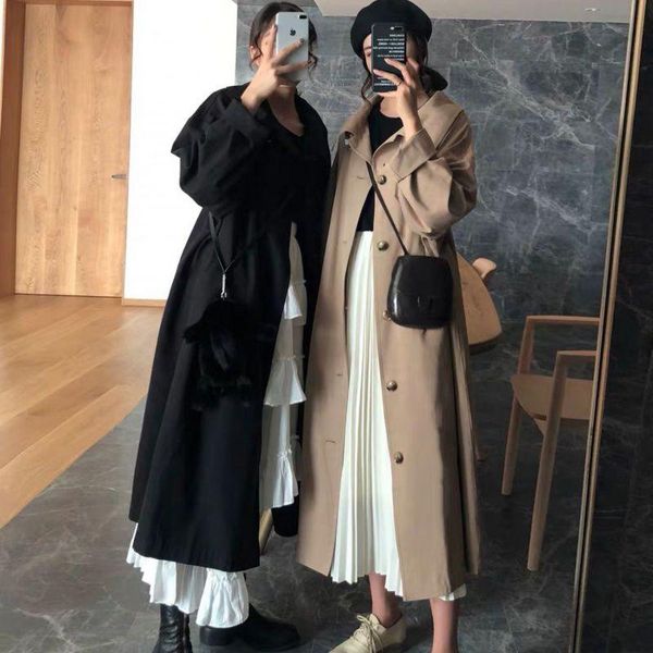 women's trench coats khaki autumn long coat for women 2021 single breasted fashion casual loose female abbigliamento donna, Tan;black
women's trench coats khaki autumn long coat for women 2021 single breasted fashion casual loose female abbigliamento donna, Tan;black