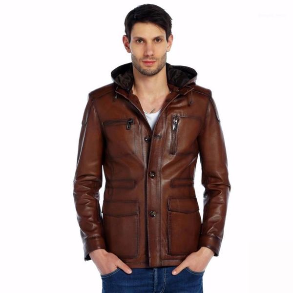 men's leather & faux man jacket hooded satin lining metal zipper geniue sheepskin lambskin button, Black
men's leather & faux man jacket hooded satin lining metal zipper geniue sheepskin lambskin button, Black