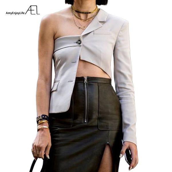 women's suits & blazers ael woman off shoulder jacket fashion irregularity blazer female 2021 streetwear summer spring ladies cloth, White;black
women's suits & blazers ael woman off shoulder jacket fashion irregularity blazer female 2021 streetwear summer spring ladies cloth, White;black