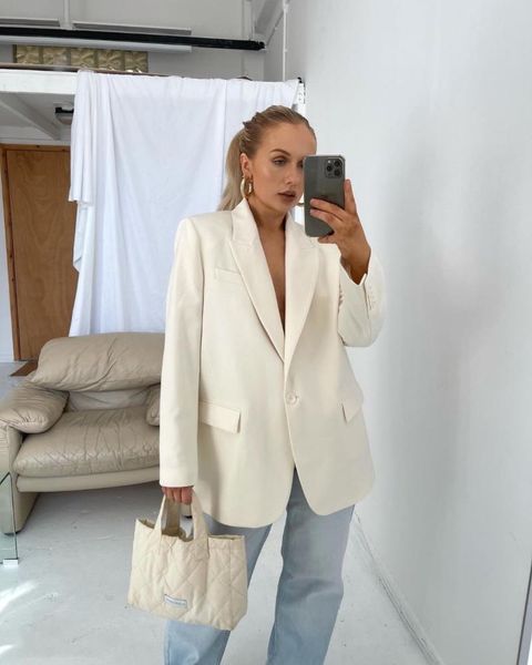women's suits & blazers european spring autumn notched white senior casual texture single button suit jacket women coats fashion street, White;black
women's suits & blazers european spring autumn notched white senior casual texture single button suit jacket women coats fashion street, White;black
