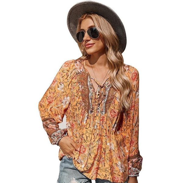 women's blouses & shirts women autumn 2021 lace up romantic holiday print blouse womens spring blusas de mujer, White
women's blouses & shirts women autumn 2021 lace up romantic holiday print blouse womens spring blusas de mujer, White