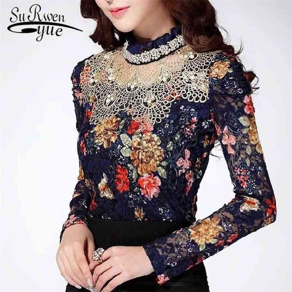 women floral lace fashion black casual girl blouse diamond beaded shirt female clothes 3115 25 210427, White
women floral lace fashion black casual girl blouse diamond beaded shirt female clothes 3115 25 210427, White