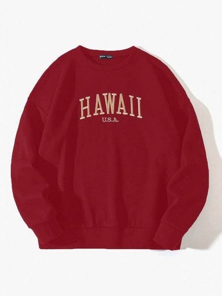 letter embroidery drop shoulder thermal sweatshirt 99zf#, White;black 
letter embroidery drop shoulder thermal sweatshirt 99zf#, White;black