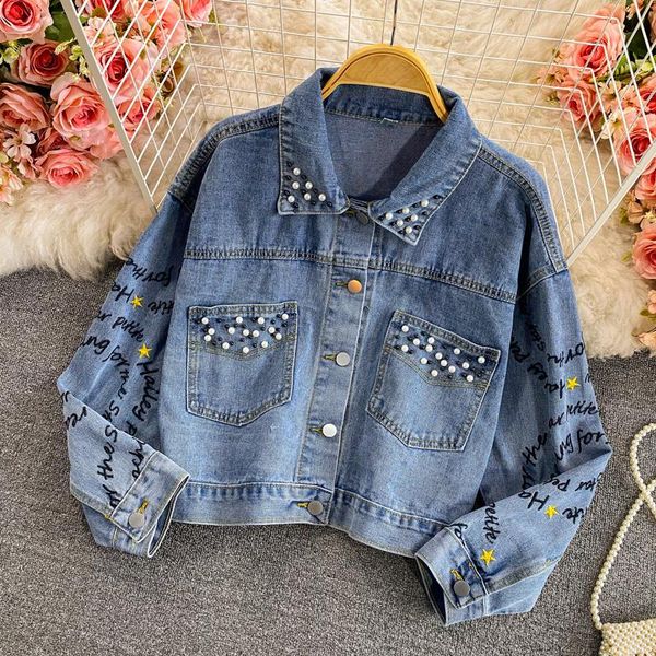 women's jackets spring loose korean version of heavy industry single-breasted beaded letter embroidery short denim jacket women, Black;brown
women's jackets spring loose korean version of heavy industry single-breasted beaded letter embroidery short denim jacket women, Black;brown
