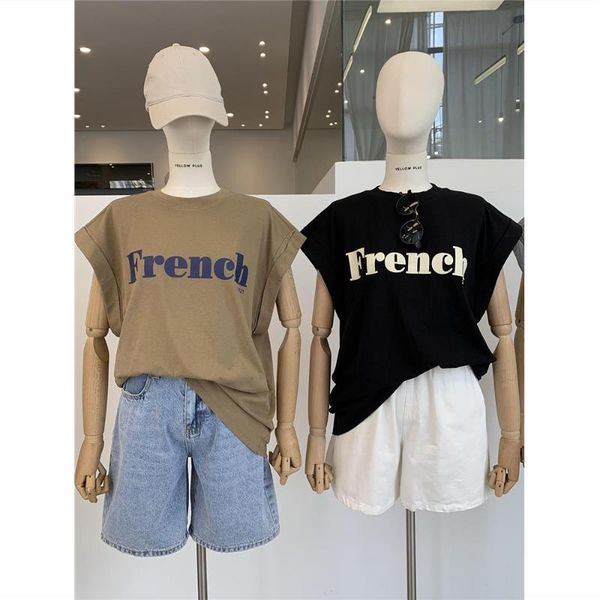 women's t-shirt south korea dongdaemun 2021 summer fashion simple cartoon all-match casual round neck sleeveless women, White
women's t-shirt south korea dongdaemun 2021 summer fashion simple cartoon all-match casual round neck sleeveless women, White
