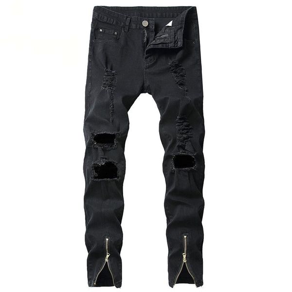 men ripped slim fit ankle zipper jeans stretch feet denim pants male fashion solid color jeans, Blue
men ripped slim fit ankle zipper jeans stretch feet denim pants male fashion solid color jeans, Blue