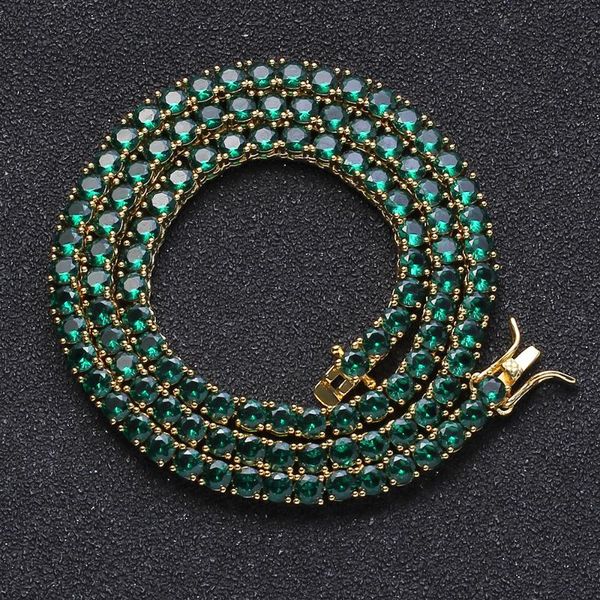 cz tennis chain 4mm green cubic zirconia bling full iced out choker necklace fashion rock hiphop jewelry 18inch chains, Silver