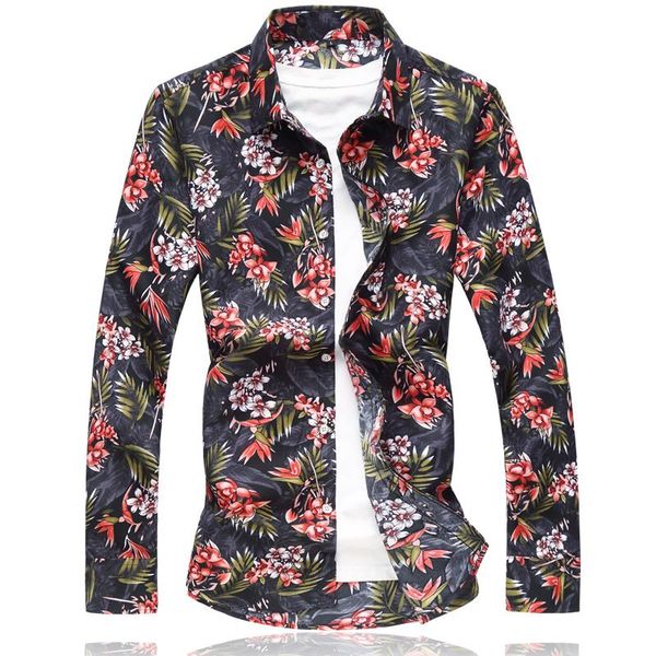 men's casual shirts retro floral printed men classic dress shirt long sleeve brand fashion spring print ca, White;black
men's casual shirts retro floral printed men classic dress shirt long sleeve brand fashion spring print ca, White;black