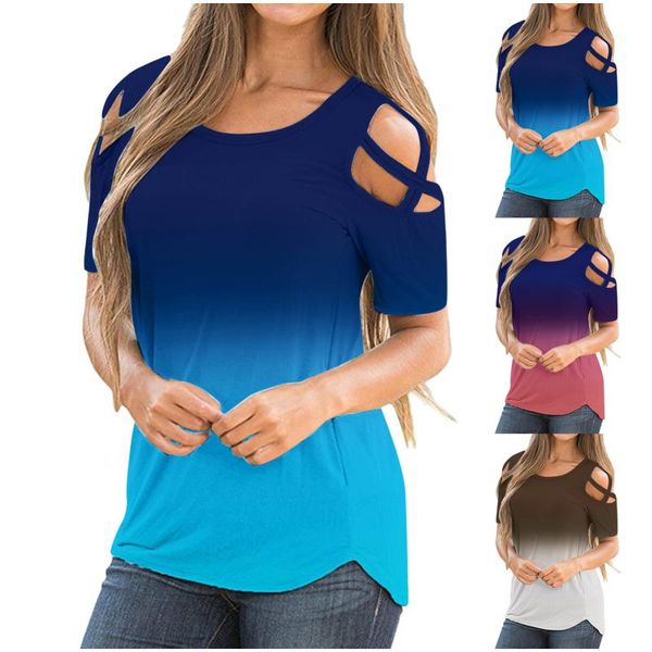 women gradient t shirt casual loose plus size summer short sleeve strappy cold shoulder t-shirt camisetas mujer 2021 r5 women's, White
women gradient t shirt casual loose plus size summer short sleeve strappy cold shoulder t-shirt camisetas mujer 2021 r5 women's, White