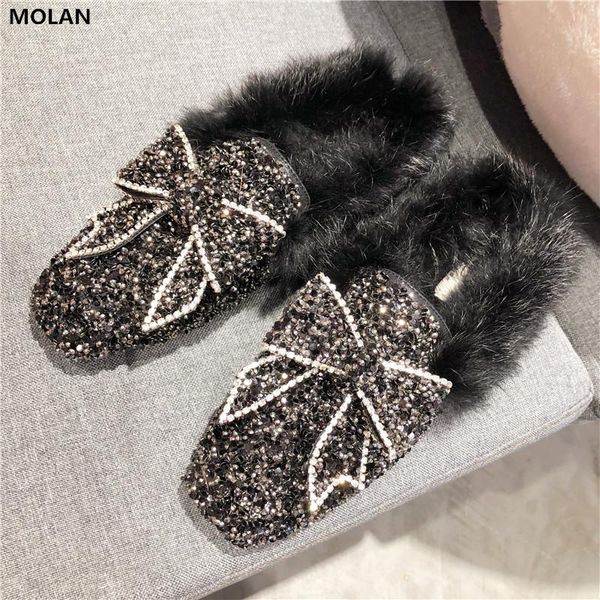 slippers molan brand designers 2021 winter fashion luxury bling crystal butterfly-knot flat fur slides slip on loafers mules women, Black
slippers molan brand designers 2021 winter fashion luxury bling crystal butterfly-knot flat fur slides slip on loafers mules women, Black