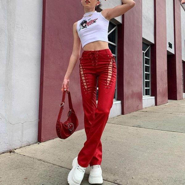 women's pants & capris 2021 h&jacky women\u2021s slim fit straight casual trousers fashion solid color bandage hollow high waist leathe, Black;white
women's pants & capris 2021 h&jacky women\u2021s slim fit straight casual trousers fashion solid color bandage hollow high waist leathe, Black;white