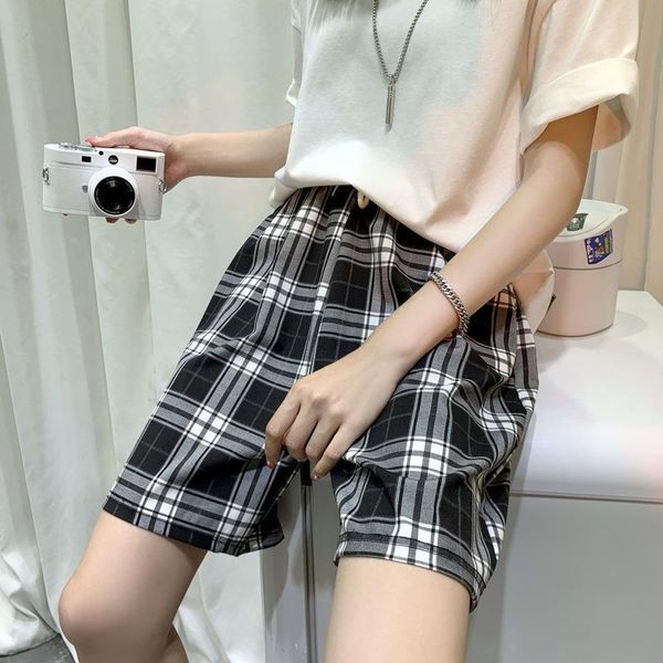 women's shorts 2021 summer thin black and white checked casual 3 color optional high waist plaid women, White;black
women's shorts 2021 summer thin black and white checked casual 3 color optional high waist plaid women, White;black