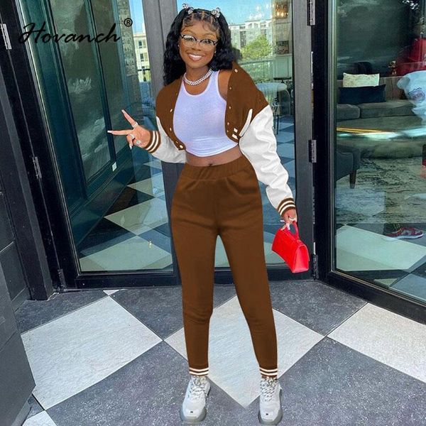 women's two piece pants hovanch winter splicing single breasted baseball jacket set 2021 autumn fashion street wear, White
women's two piece pants hovanch winter splicing single breasted baseball jacket set 2021 autumn fashion street wear, White