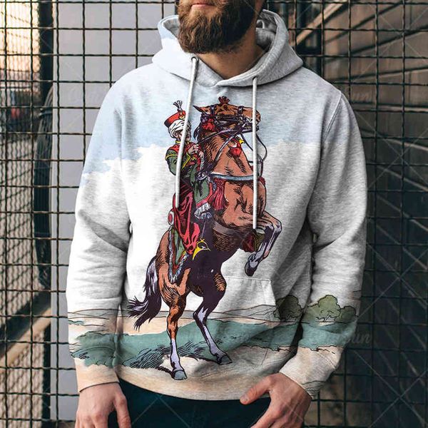 men's loose 3d digital printed hooded sweaters e360, Black