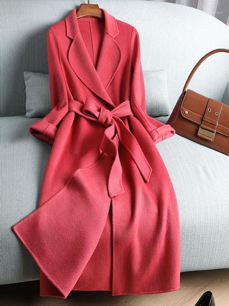 women's wool & blends cedar pink double-sided cashmere coat long knee strap age reducing slim temperament autumn and winter, Black
women's wool & blends cedar pink double-sided cashmere coat long knee strap age reducing slim temperament autumn and winter, Black