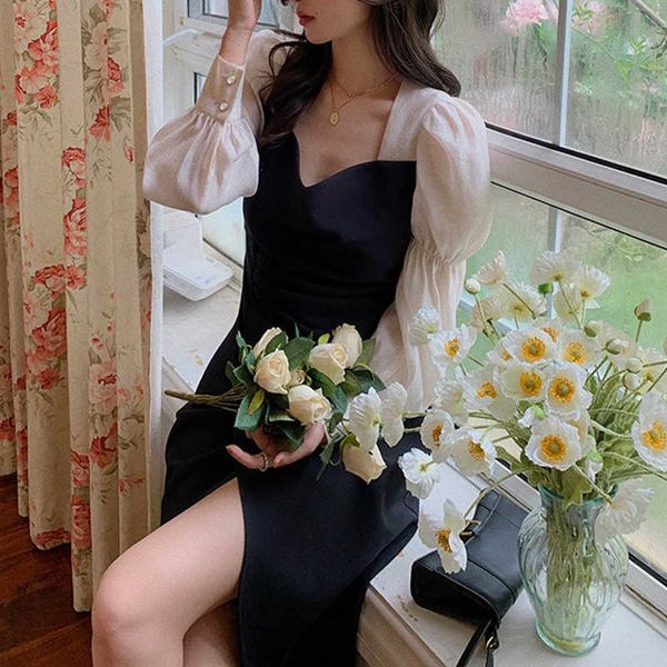 vintage puff sleeve midi dress split women long fairy spring designer ladies clothing wedding party 210604, Black;gray
vintage puff sleeve midi dress split women long fairy spring designer ladies clothing wedding party 210604, Black;gray