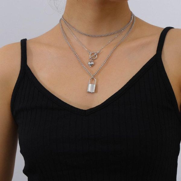 pendant necklaces creative personality lock necklace fashion simple ot buckle multilayer alloy jewelry, Silver
pendant necklaces creative personality lock necklace fashion simple ot buckle multilayer alloy jewelry, Silver