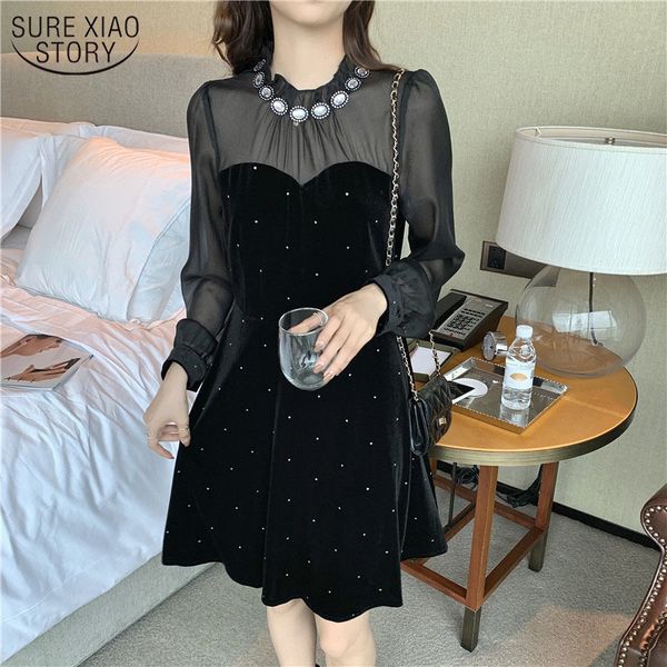 french retro styel black velvet lantern sleeve dress women with zipper commute see through polka dot women's vestido 12762 210508, Black;gray
french retro styel black velvet lantern sleeve dress women with zipper commute see through polka dot women's vestido 12762 210508, Black;gray