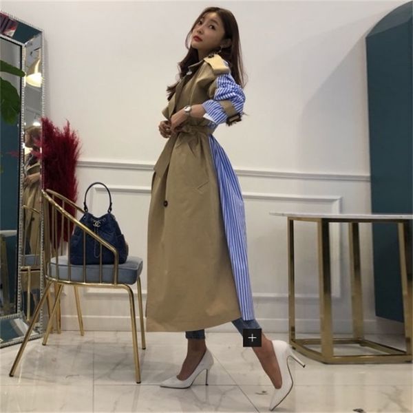 striped patchwork windbreaker for women long sleeve lace up trench coat female korean fashion autumn oversized 210522, Tan;black
striped patchwork windbreaker for women long sleeve lace up trench coat female korean fashion autumn oversized 210522, Tan;black