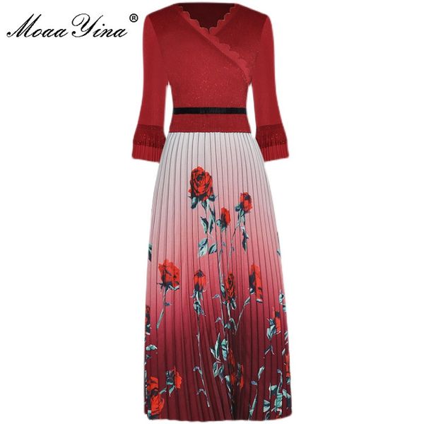 summer fashion designer elegant mid-length dress women v-neck knitting splicing floral print pleated 210524, Black;gray
summer fashion designer elegant mid-length dress women v-neck knitting splicing floral print pleated 210524, Black;gray