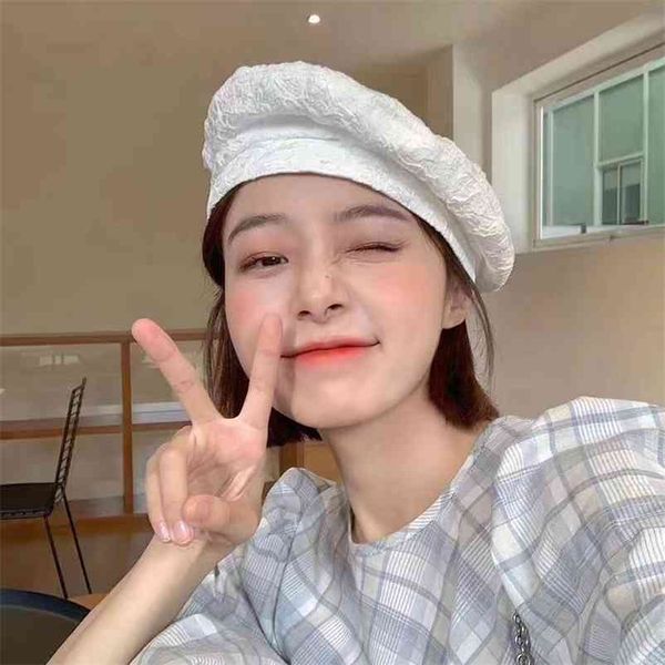 spring summer women's beret black white color lace classic plain lady hat leisure painter for girls 210429, Blue;gray 
spring summer women's beret black white color lace classic plain lady hat leisure painter for girls 210429, Blue;gray