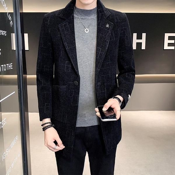 men's suits & blazers 2021 winter woolen blazer men korean slim jacquard casual suit jacket mid-length wedding business formal dress co, White;black
men's suits & blazers 2021 winter woolen blazer men korean slim jacquard casual suit jacket mid-length wedding business formal dress co, White;black