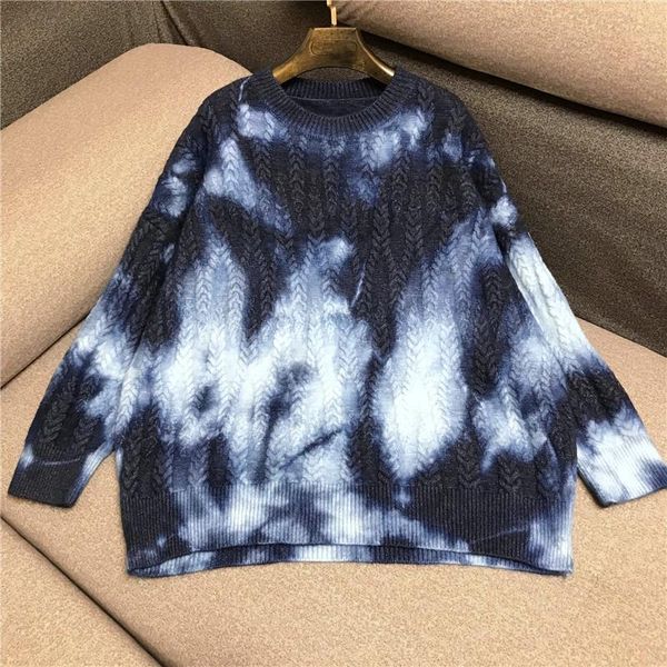 women's sweaters retro tie dyed soft waxy twist sweater loose 2021 pullover 1020, White;black
women's sweaters retro tie dyed soft waxy twist sweater loose 2021 pullover 1020, White;black
