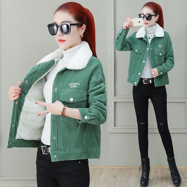 women's jackets 2021women corduroy jacket fashion single-breasted plush thick warm winter female parkas short outwear d1628, Black;brown
women's jackets 2021women corduroy jacket fashion single-breasted plush thick warm winter female parkas short outwear d1628, Black;brown