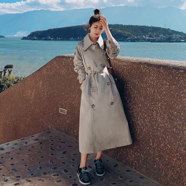 women's trench coats windbreaker jacket spring and autumn design british retro long knee loose fashion temperament leisure office real, Tan;black
women's trench coats windbreaker jacket spring and autumn design british retro long knee loose fashion temperament leisure office real, Tan;black