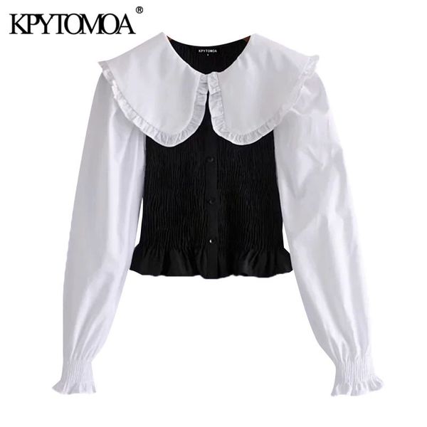 women sweet fashion patchwork ruffle cropped blouse vintage long sleeve button-up female shirts blusas chic 210416, White
women sweet fashion patchwork ruffle cropped blouse vintage long sleeve button-up female shirts blusas chic 210416, White