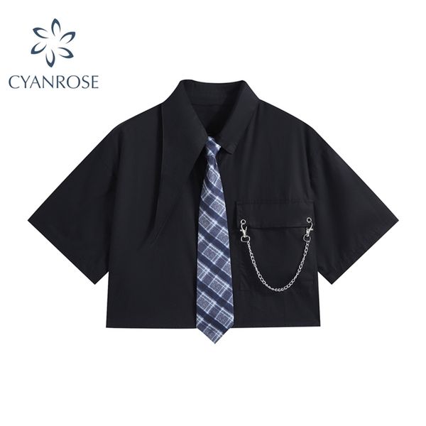 summer streetwear chains black blouse women with plaid print tie fashion preppy style gothic short sleeve shirt blusas 210430, White
summer streetwear chains black blouse women with plaid print tie fashion preppy style gothic short sleeve shirt blusas 210430, White
