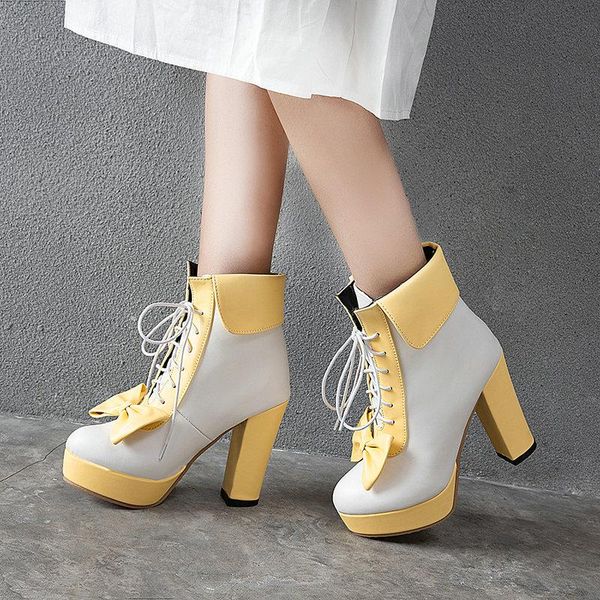 boots winter candy color cute women shoes lolita faux leather block ladies nude lace up bow knot decorated ankle, Black
boots winter candy color cute women shoes lolita faux leather block ladies nude lace up bow knot decorated ankle, Black