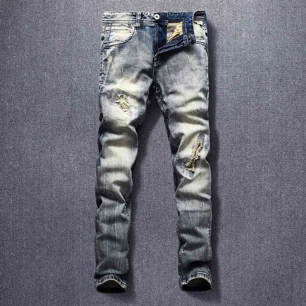 men's jeans italian style fashion men elastic slim fit ripped denim pants stretch retro vintage designer long trouser, Blue
men's jeans italian style fashion men elastic slim fit ripped denim pants stretch retro vintage designer long trouser, Blue