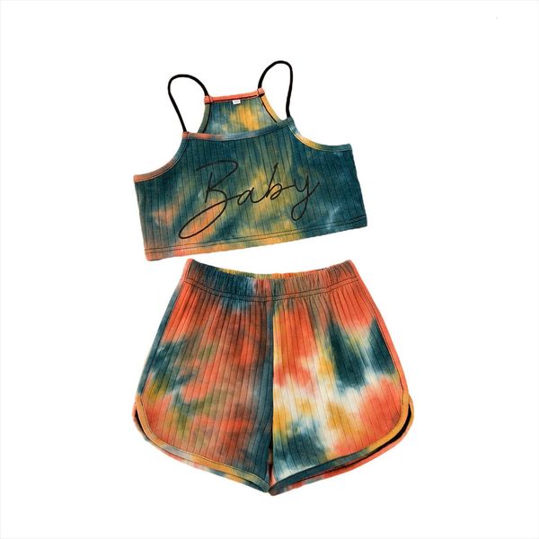 2 pieces kids suit set girls tie dyed round collar camisole high waist shorts for summer, White
2 pieces kids suit set girls tie dyed round collar camisole high waist shorts for summer, White