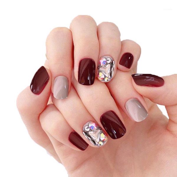 24pcs/box ladies wine red color fashion fake nails press on shining rhinestone beauty false full cover nail tips1, Red;gold
24pcs/box ladies wine red color fashion fake nails press on shining rhinestone beauty false full cover nail tips1, Red;gold