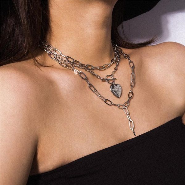 pendant necklaces punk gold chain chunky necklace for women po heart locket choker multi layer statement jewelry, Silver
pendant necklaces punk gold chain chunky necklace for women po heart locket choker multi layer statement jewelry, Silver