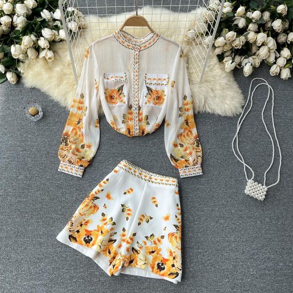 women's tracksuits menahem yellow floral print shorts set women long lantern sleeve see through chiffon shirt blouse + wide leg 2 piece, Gray
women's tracksuits menahem yellow floral print shorts set women long lantern sleeve see through chiffon shirt blouse + wide leg 2 piece, Gray