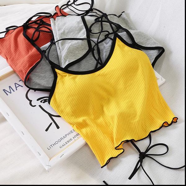 halter drawstring womens cami female solids skinny crop women spaghetti strap camis for summer, White